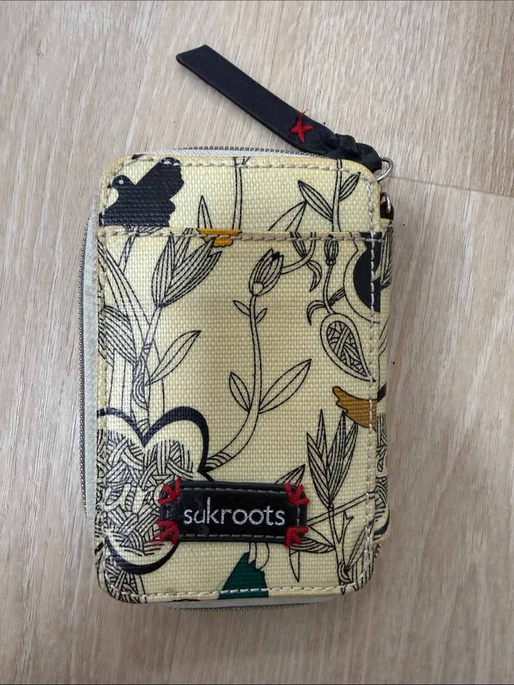Sakroots Yellow Floral Zip Phone Wallet with Black Trim